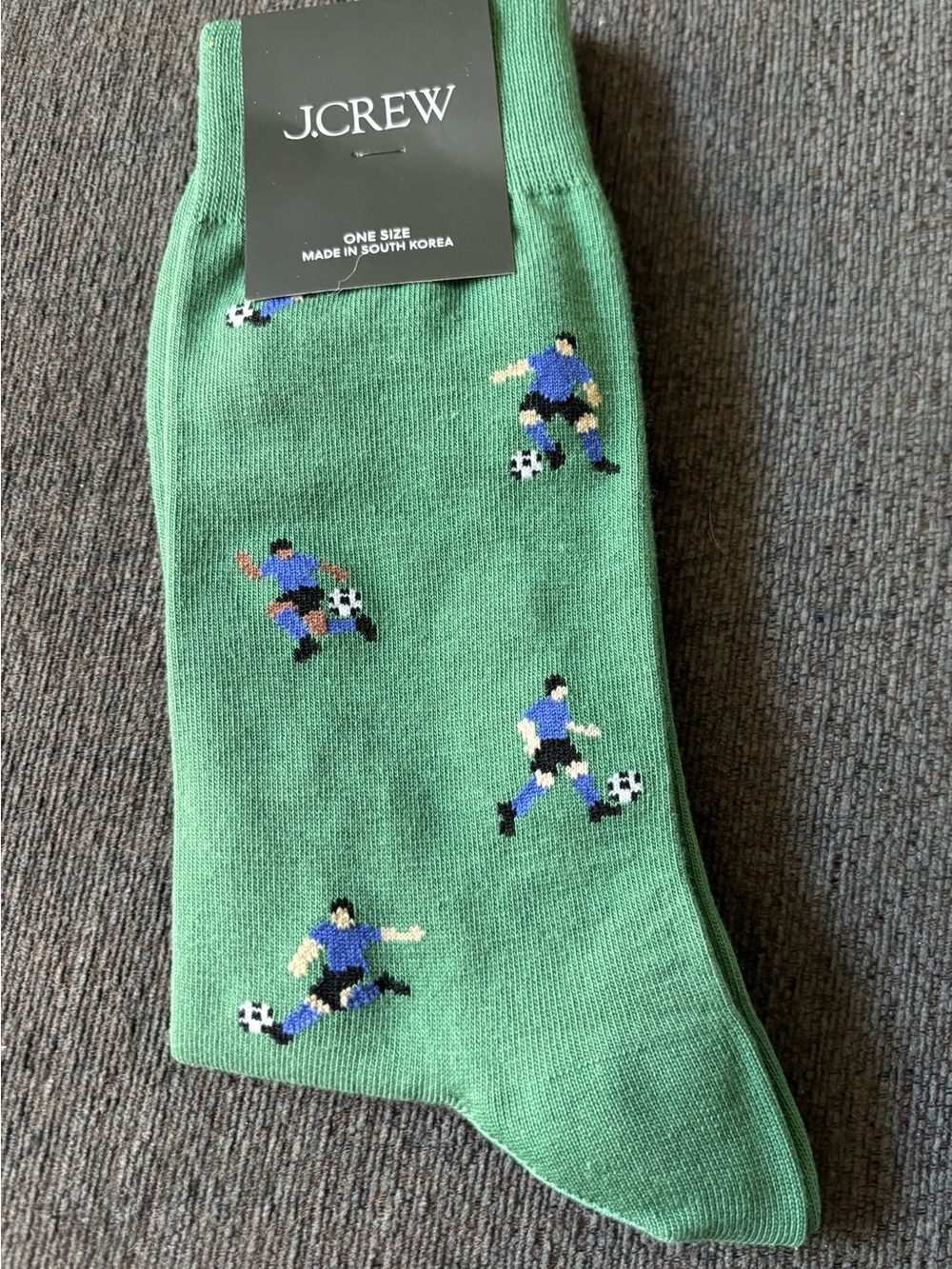 J. Crew Green Socks with Blue Soccer Player Motif